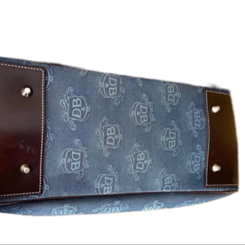 Dooney & Bourke Bag Large Logo Denim Blue Brown Canvas Leather Tote - Picture 6 of 11